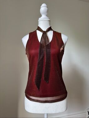 ACCOMPLICE Vintage Red Shimmer Pussybow Preppy Romantic Whimsygoth Tank Top Sz 9